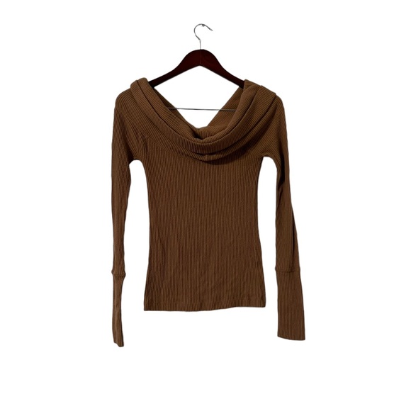 FREE PEOPLE We the Free Brown Ribbed Off Shoulder Sweater Top - Picture 5 of 5
